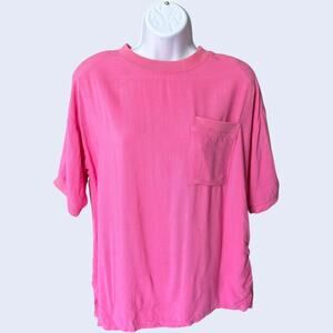 Gitano 90s Rayon Pocket Tee Hot Pink Crewneck Boxy Fit Vintage M